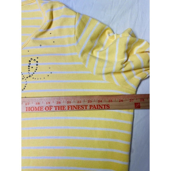 Quacker Factory Tunic Shirt 2X Yellow Stripe Keyhole Neck Embellished Rhinestone - Picture 6 of 8